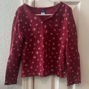 Old Navy Wine Red Floral Waffle Long Sleeve Tee